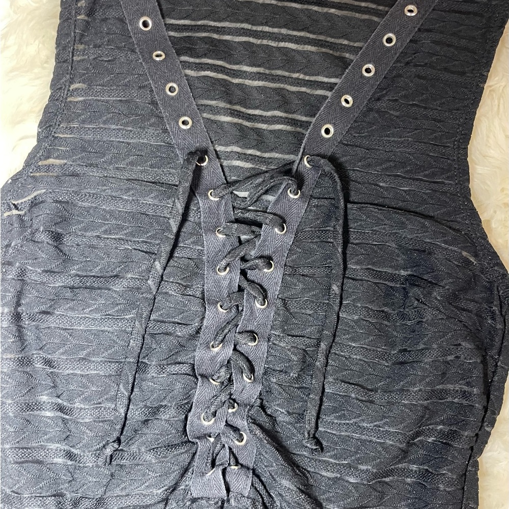Blush Sheer Lace Up Top - Picture 5 of 9